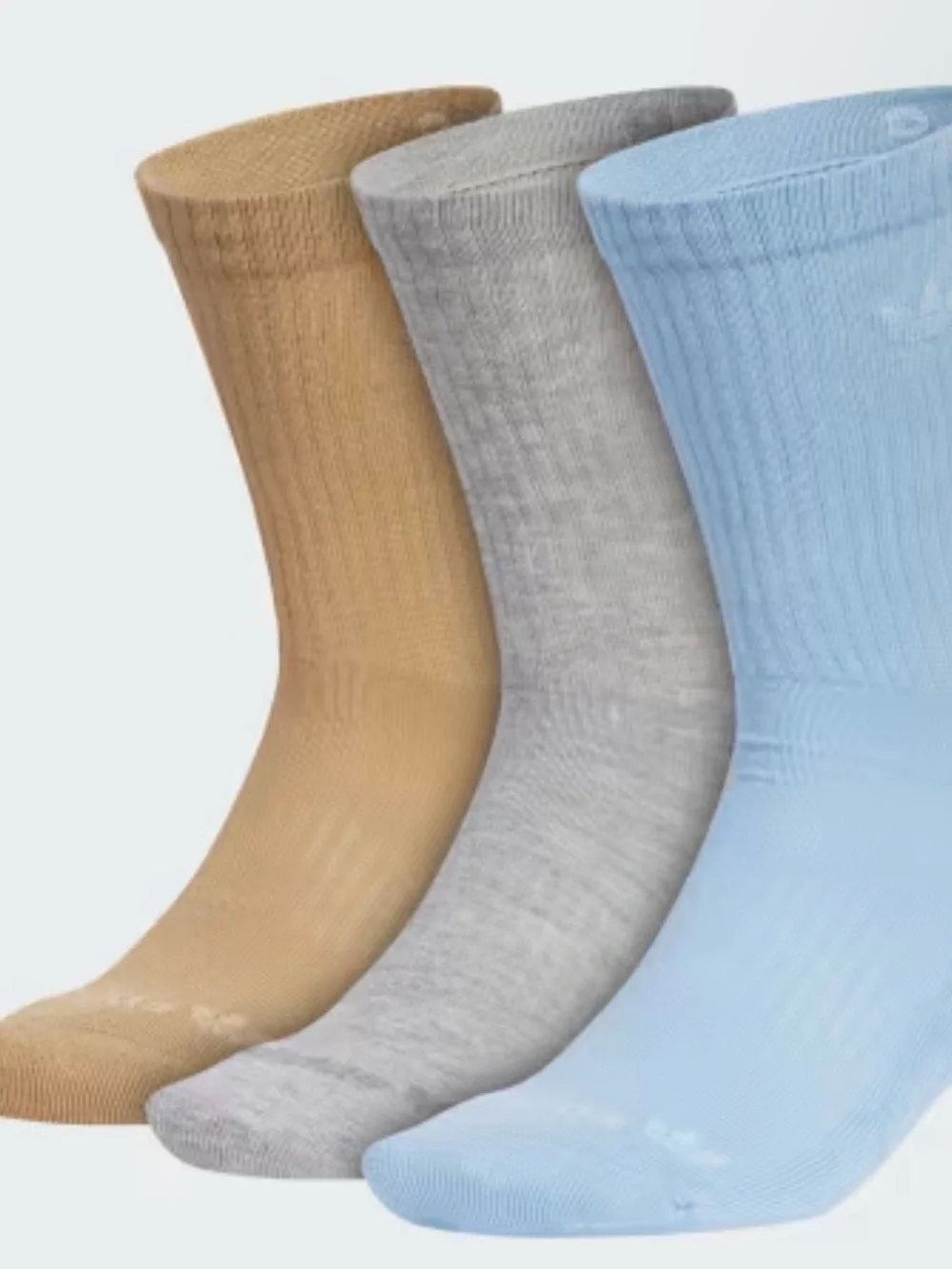 adidas 3-Pack Crew Socks in Tan, Gray & Light Blue